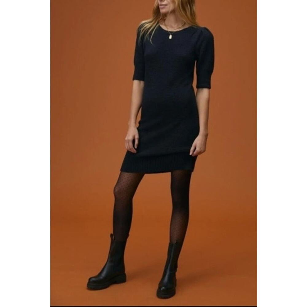 Daily Practice by Anthropologie Fuzzy Knit Mini Sweater Dress Black Size Medium - Picture 2 of 10